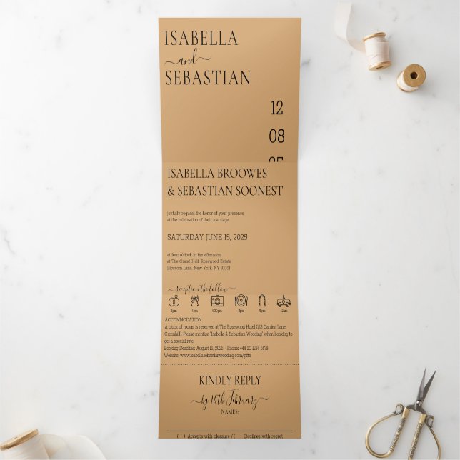 Invitación Tríptica Wedding Burly Wood Sand All in one set (Interior)