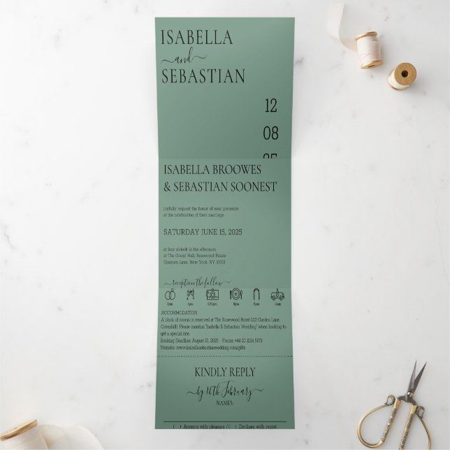 Invitación Tríptica Wedding Cadet Blue Green All in one set (Interior)