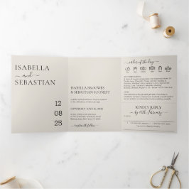 Invitación Tríptica Wedding Cream All in one set kindly reply