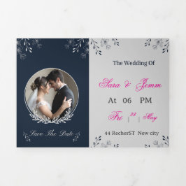 Invitación Tríptica Wedding Invitation | Elegant Bride & Groom Illustr