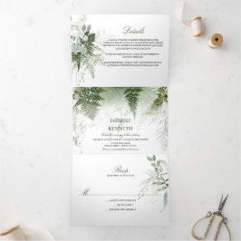 Invitación Tríptica Wild Ferns Suculenta a Eucalyptus Greenery Boda