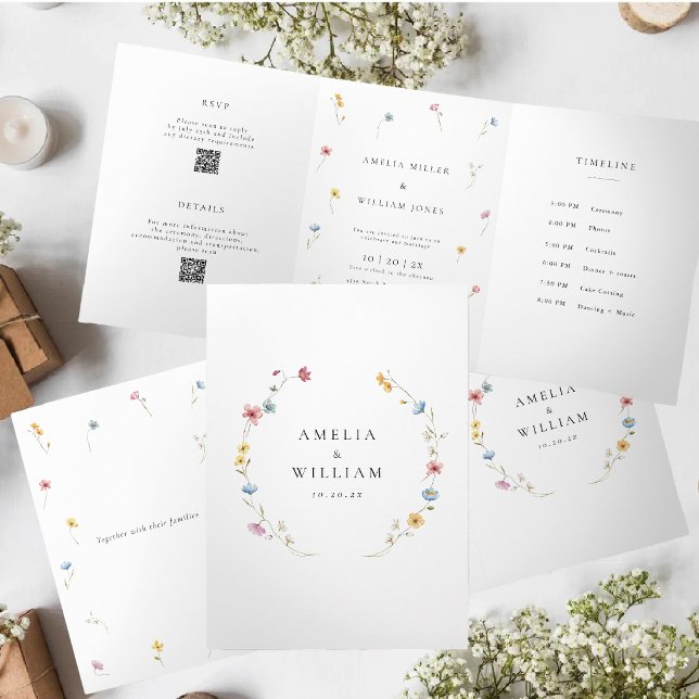 Invitación Tríptica Wildflower Wedding Trifold | Timeline & RSVP (Subido por el creador)