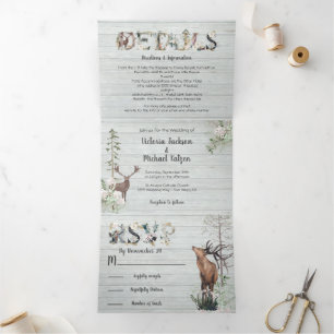 Invitación Tríptica Woodland Watercolor Forest Boda Tri-Fold Invita