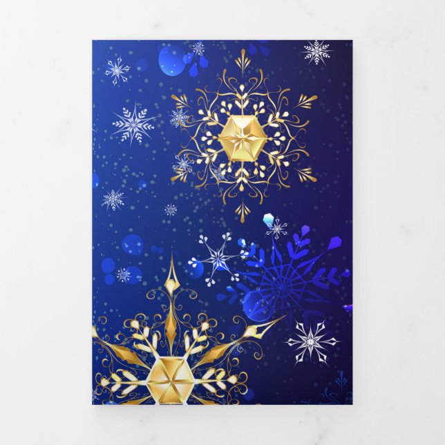 Invitación Tríptica XMAS Blue Background with Golden Snowflakes (Foto de portada)