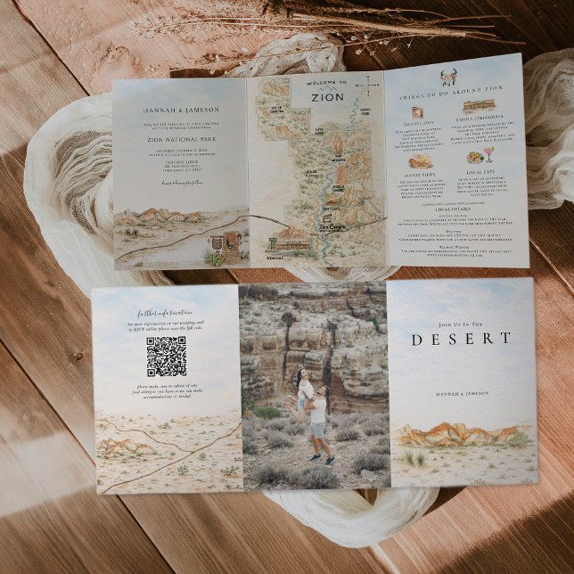 Invitación Tríptica Zion National Park Map | Desert Wedding (Subido por el creador)