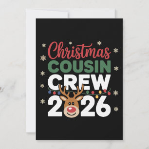 Invitación Tripulación de primos de Navidad 2026 copos de nie