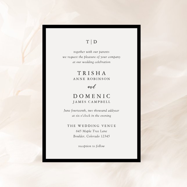 Invitación Trisha Boda moderno negro y blanco (Subido por el creador)