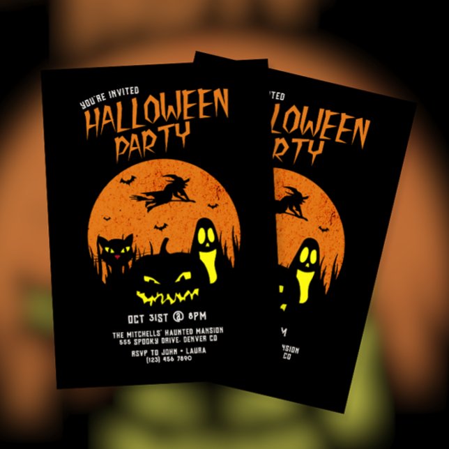 Invitación Triste gato de calabaza y fiesta de Halloween fant (Subido por el creador)