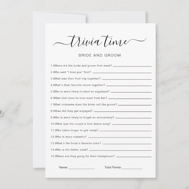 Invitación Trivia Juego Para Novia Y Groom, Ducha De Novias (Anverso)