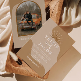 Invitación TRIXIE Beige Taupe Retro Boda de Boho Foto
