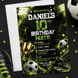 Invitación Trofeo de Estadio de Fútbol Verde Neón Cumpleaños 