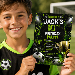 Invitación Trofeo de Estadio de Fútbol Verde Neón para Fiesta