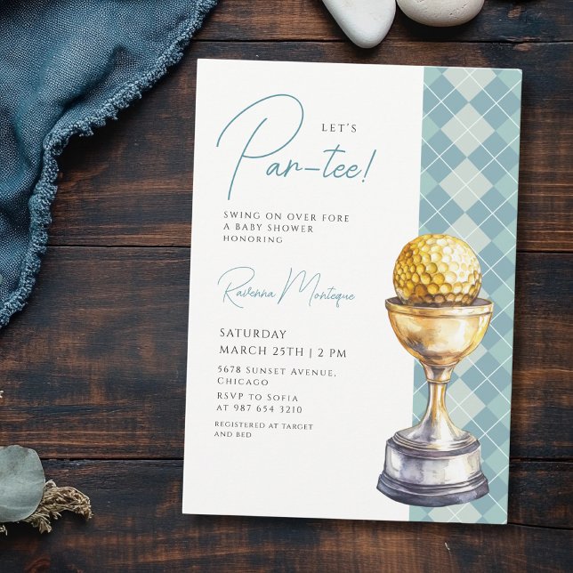 Invitación Trofeo de Golf Argyle Azul Fiesta de Baby Shower P (Subido por el creador)