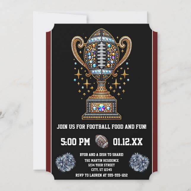 Invitación Trofeo del Big Game Bowl de Fiesta de Fútbol Bling (Anverso)