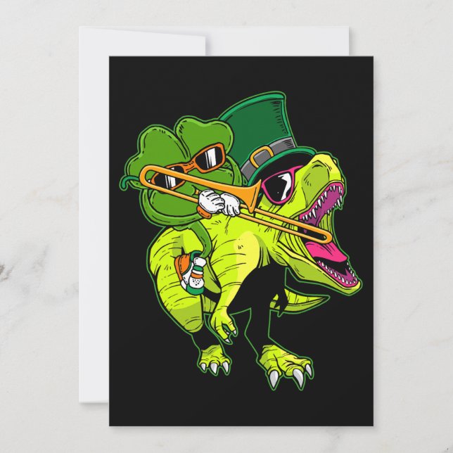 Invitación Trombone St Patricks Day Niños Shamrock Dinosa (Anverso)