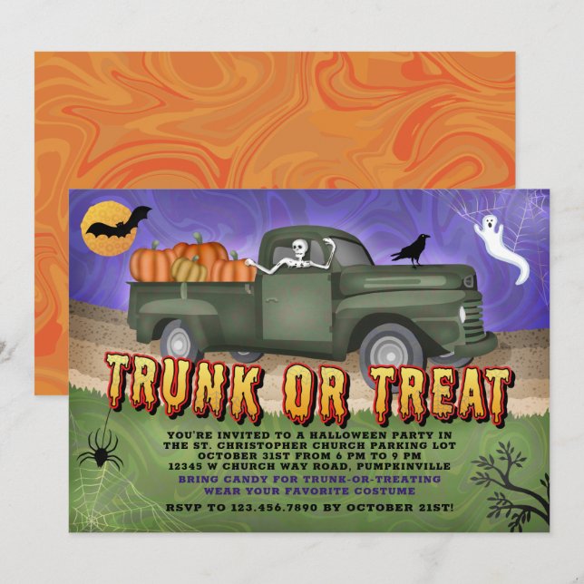 Invitación Tronco de la fiesta de Halloween o niños de los ca (Anverso / Reverso)