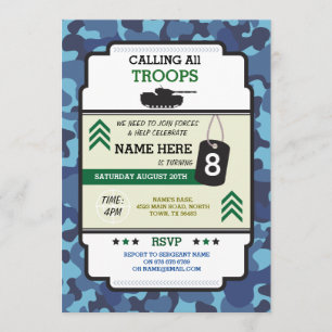 INVITACIÓN TROPAS DE SOLDADOS DEL EJÉRCITO TANK GUN INVITAN A
