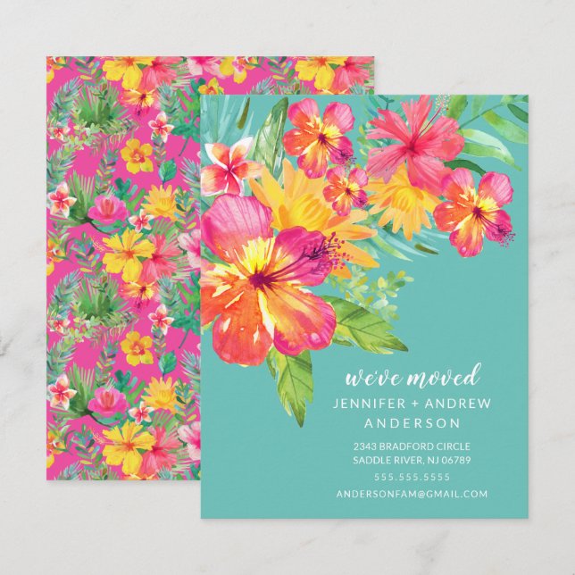 Invitación Trópica de Movimiento Floral Hibiscus (Anverso / Reverso)