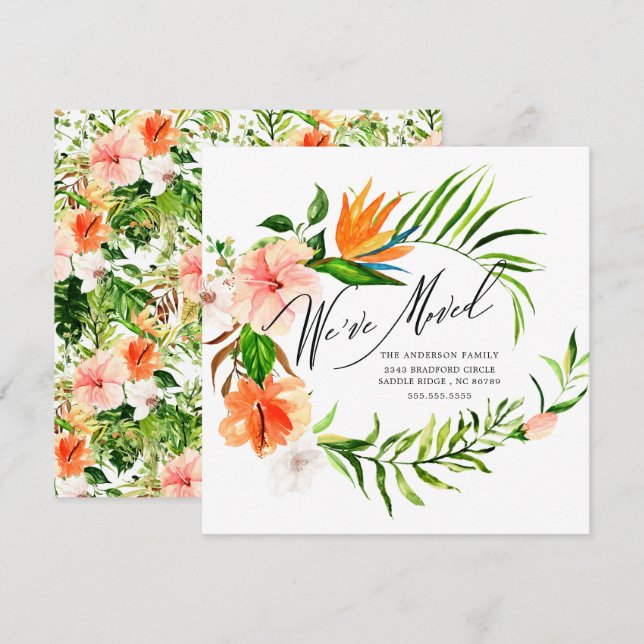 Invitación Trópica de Movimiento Floral Hibiscus (Anverso / Reverso)