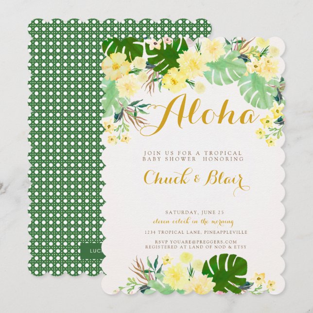 Invitación tropical a Baby Shower (Anverso / Reverso)