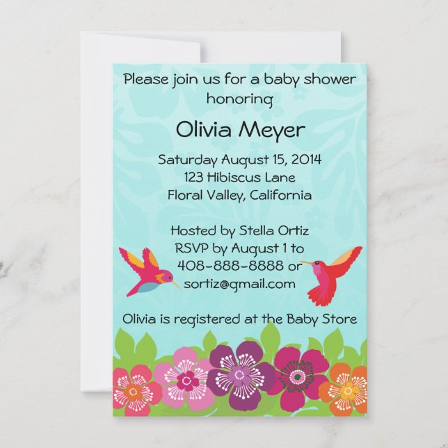 Invitación tropical a Baby Shower (Anverso)
