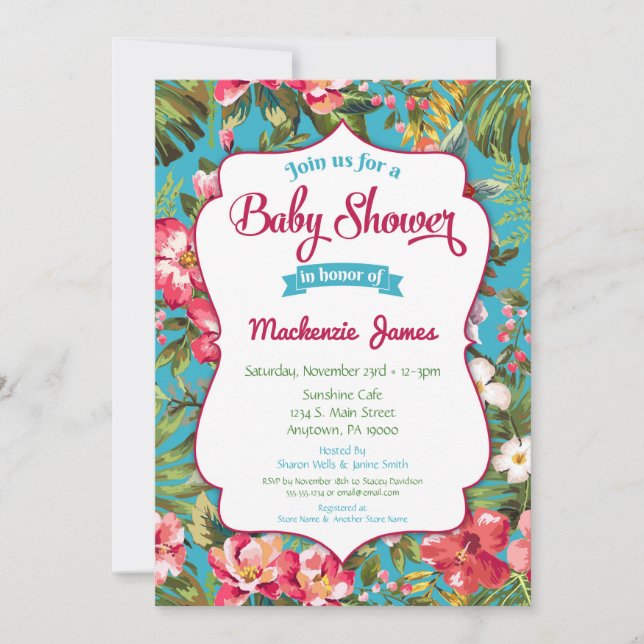 Invitación tropical a Baby Shower Luau Neutral (Anverso)