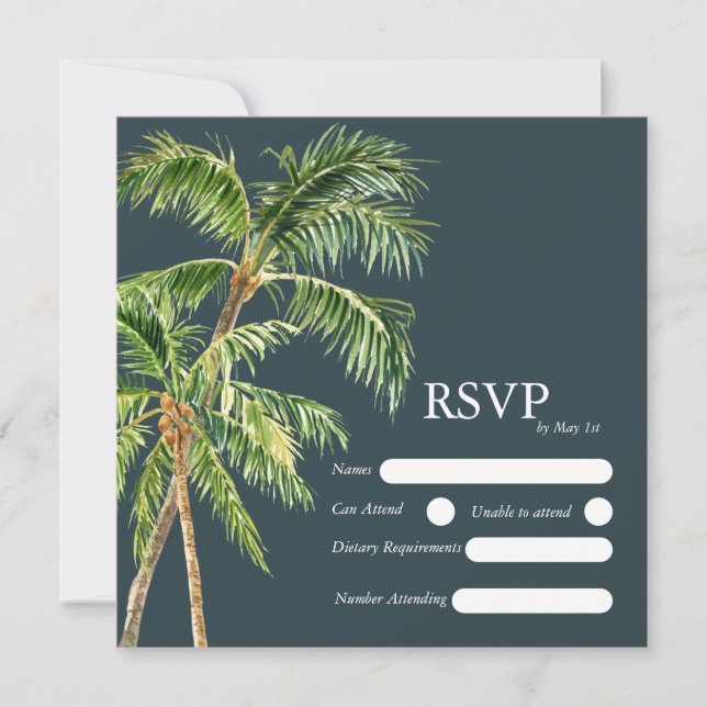 Invitación tropical a la acuarela de palma de jung (Anverso)