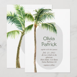 invitación tropical acuarela palma de jungla