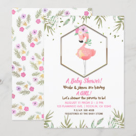 Invitación Tropical Aguada de Acuarela Flamenco Rosa Baby Sho