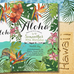 Invitación Tropical Aloha Floral Hawaiano Cumpleaños 30 