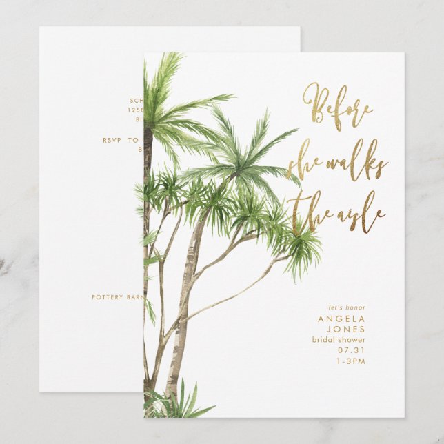 Invitación Tropical antes de caminar por la ducha de novias á (Anverso / Reverso)