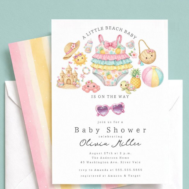 Invitación Tropical Beach Baby Shower Invitation Girl (Subido por el creador)