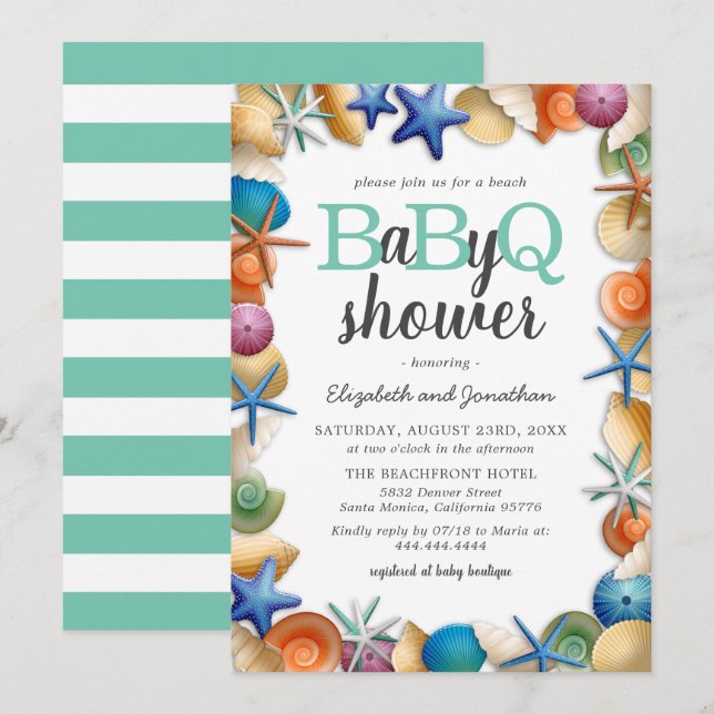 Invitación Tropical Beach BBQ Baby Shower (Anverso / Reverso)