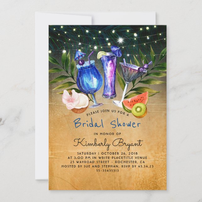 Invitación Tropical Beach Cocktail Fiesta Bridal Shower (Anverso)