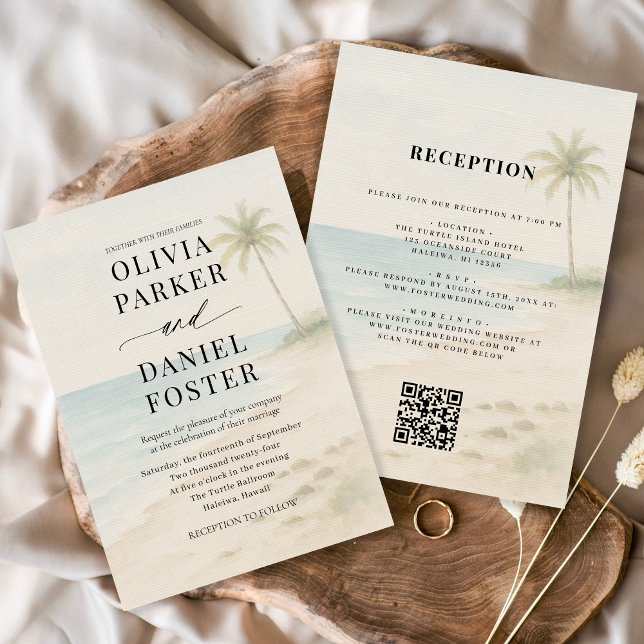 Invitación Tropical Beach Destination QR Code Wedding  (Subido por el creador)
