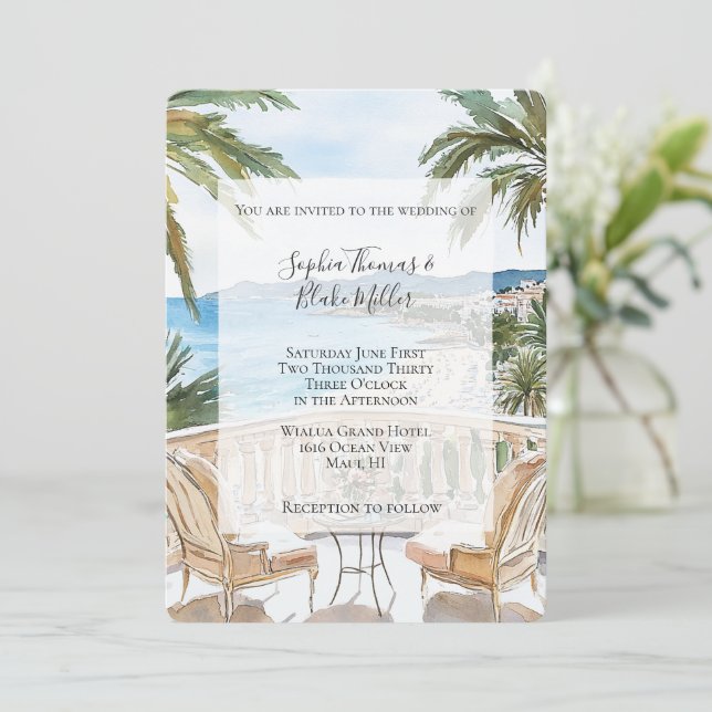 Invitación Tropical Beach French Riviera Wedding (Anverso de pie)