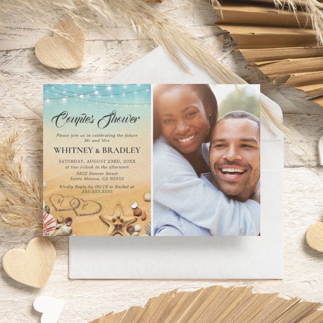 Invitación Tropical Beach Heart Photo Couples Shower (Subido por el creador)