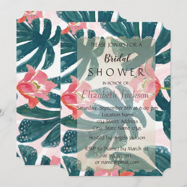 Invitación Tropical Beach Hibiscus  Despedida de soltera (Anverso / Reverso)