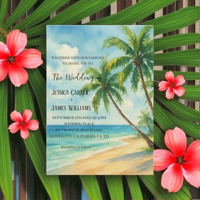 Invitación Tropical Beach Palm Trees Destination Wedding (Subido por el creador)