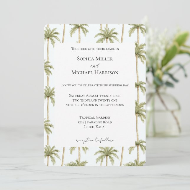 Invitación Tropical Beach Palm Trees Wedding (Anverso de pie)