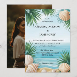 Invitación Tropical Beach Sea Blue Wedding Invitation