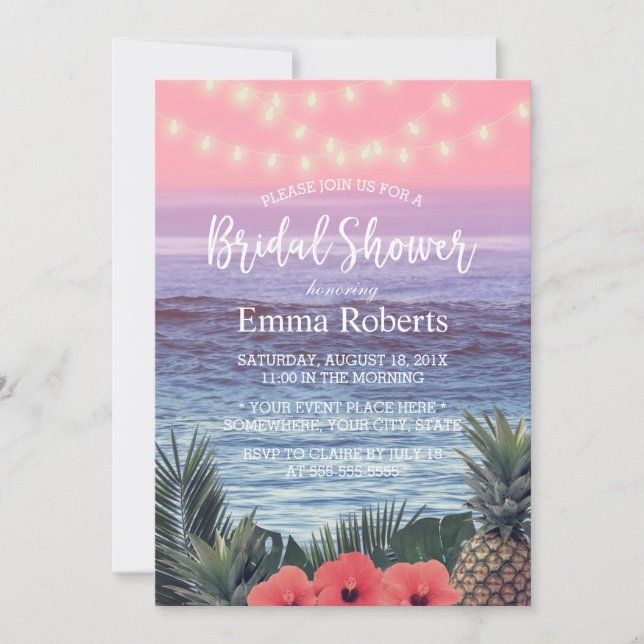 Invitación Tropical Beach String ilumina la ducha de novia (Anverso)