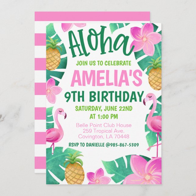Invitación Tropical Birthday Party Invitation (Anverso / Reverso)