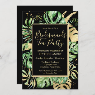 Invitación Tropical Black & Gold Bridesmaids Tea Fiesta Invit