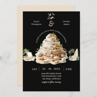 Invitación Tropical Bliss | Pastel de bodas de playa personal