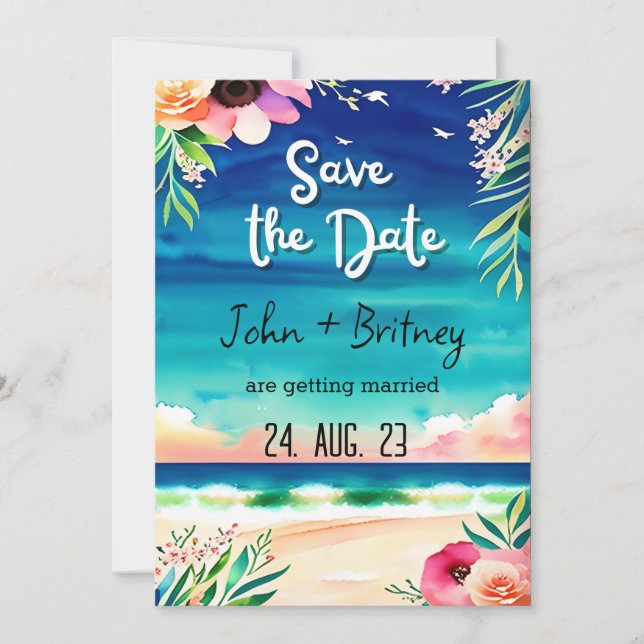 Invitación Tropical Blooms: Wedding Save the Dat (Anverso)