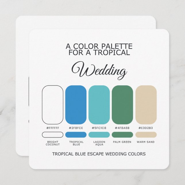 Invitación Tropical Blue Wedding Color Palette Card (Anverso / Reverso)
