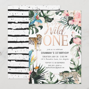 Invitación Tropical Chic Fiesta de Cumpleaños Rosa de la Sa