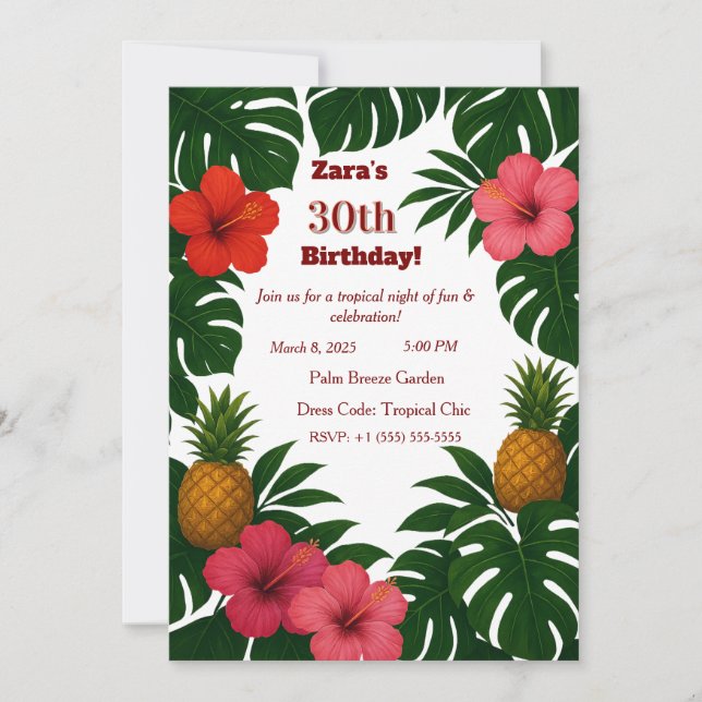 Invitación Tropical Chic Monstera Hibiscus PineapplInvitation (Anverso)