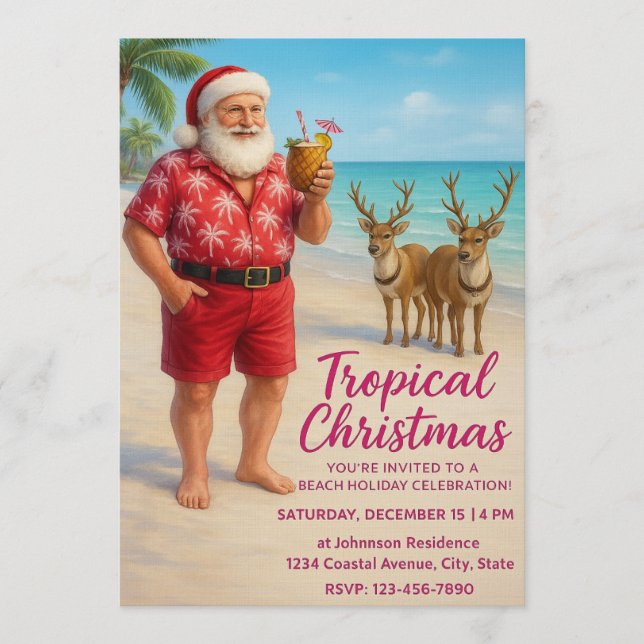 Invitación Tropical Christmas Beach Party Invitation (Anverso)